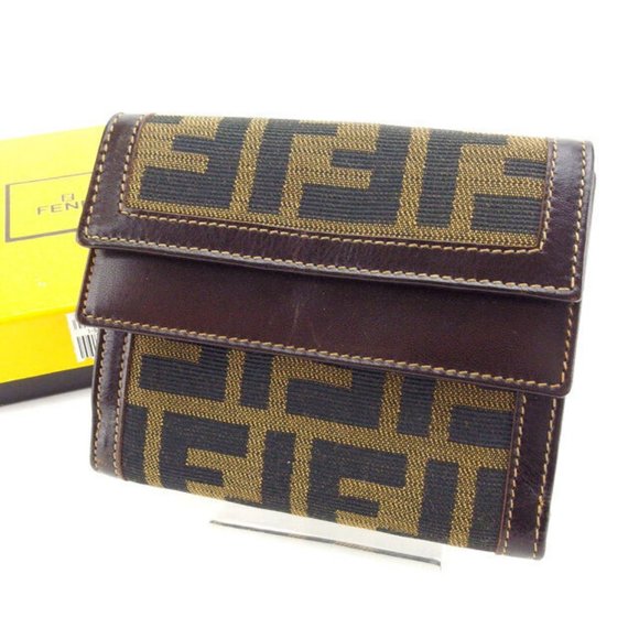 Fendi Wallet Purse Trifold Zucca Green Black Woman Authentic Used - Picture 1 of 6